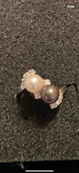 Bypass Ring with White and Black Pearls and Diamond Accents