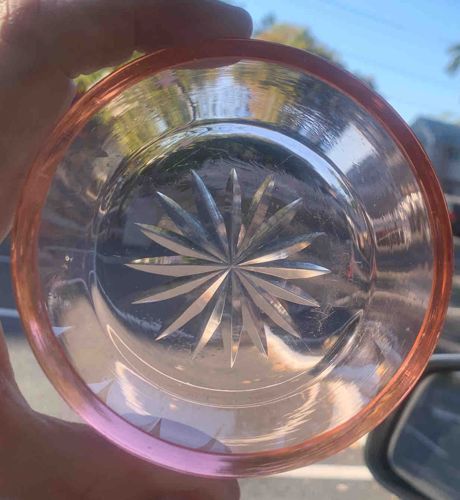 Pink Depression Glass Tumbler with Rayed Bottom