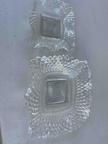 Pressed Glass Diamond-Point Square Dishes
