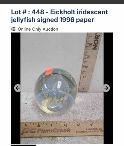 Eickholt Iridescent Jellyfish Glass Paperweight, Signed 1996