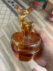 Amber Glass Fawn/Deer Trinket Box
