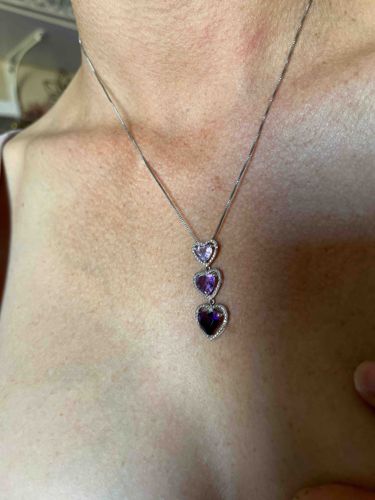 Triple Heart Purple Gemstone Pendant Necklace