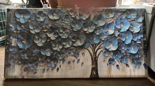 Textured Blue Floral Tree Canvas Art