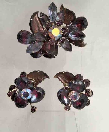 Vintage Judy Lee Purple Rhinestone and Aurora Borealis Jewelry Set