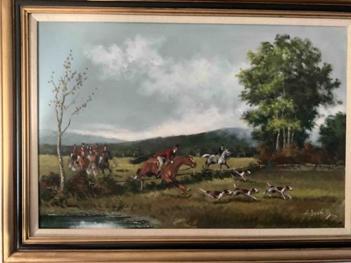 Fox Hunt Scene Oil Painting