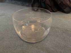Clear Glass Low Bowl with Etched Floral Design
