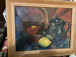 Still Life with Teapot and Lemon, Oil Painting