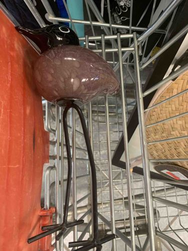 Blown Glass Bird Sculpture on Metal Stand