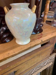 Iridescent Ceramic Lusterware Vase with Gold Handles