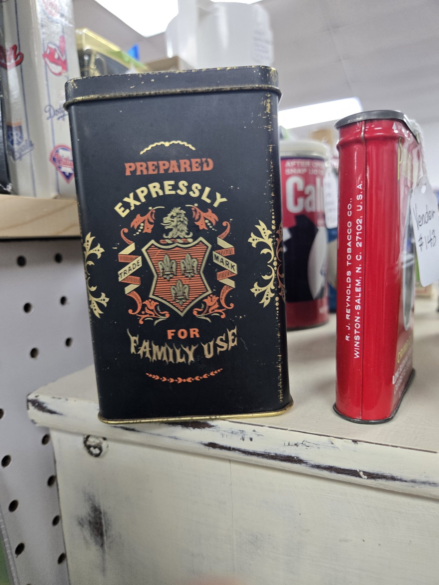 Submitted photo of Vintage rectangular metal tin, bears text 'Prepared Expressly for Family Use'