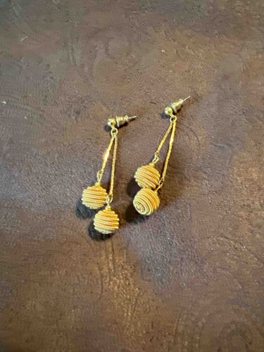 Gold-Tone Dangle Earrings with Wire-Wrapped Spheres
