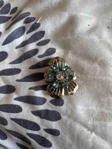 Vintage Sterling Silver and Aqua Rhinestone Flower Brooch