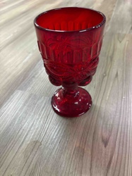 Ruby Red Pressed Glass Goblet