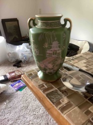 Noritake Decorative Urn Vase with Oriental Pagoda and Floral Motif