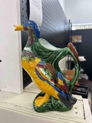 Majolica Style Ceramic Mallard Duck Pitcher