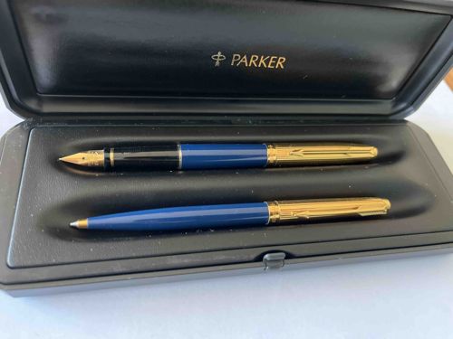 Parker 45 Fountain Pen and Ballpoint Set in Cobalt Blue