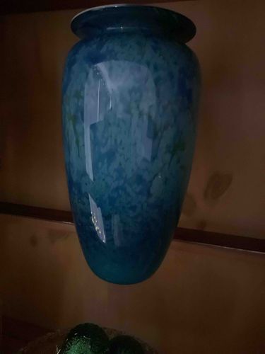Mottled Blue and Turquoise Art Glass Ovoid Vase