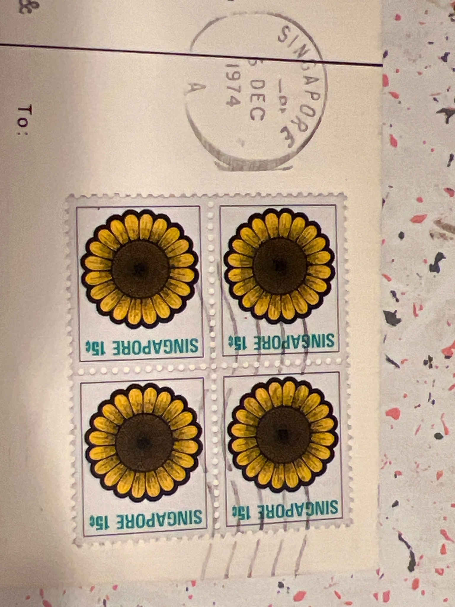 Submitted photo of Singapore 15c Sunflower Postage Stamps Block of Four (Unauthenticated)