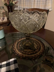 Pressed Glass Compote with Ornate Metal Base