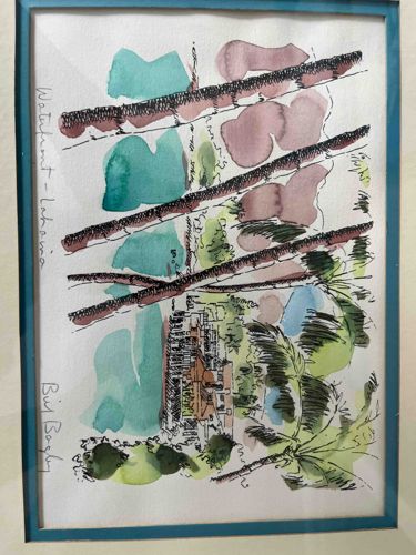 Original Watercolor and Ink Landscape of Waterfront - Lahaina by Bill Bagby