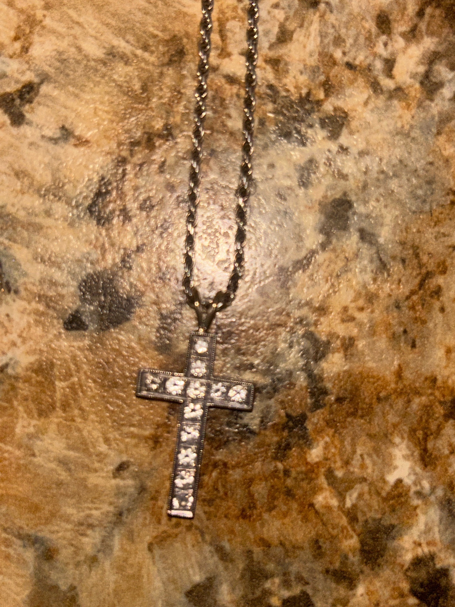 Art Deco Style Diamond-Set Cross Pendant and Rope Chain