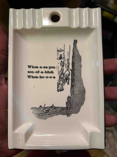 Humorous Ceramic Ashtray with Cliff-Falling Illustration