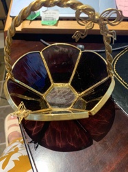Stained Glass Style Decorative Dish with Twisted Handle and Bow