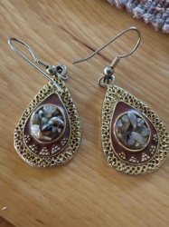 Teardrop Dangle Earrings with Crushed Stone Inlay