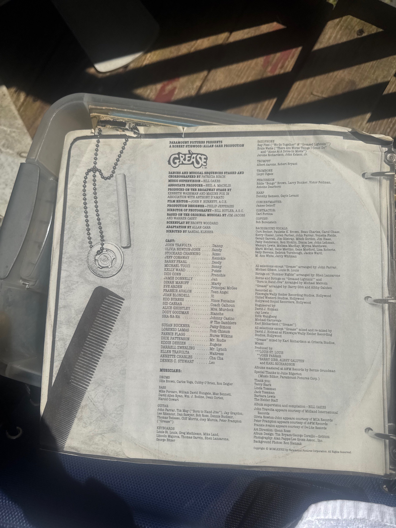 Submitted photo of Grease motion picture soundtrack gatefold sleeve insert (not authenticated)
