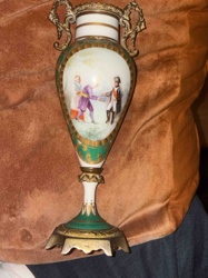 Porcelain and Brass Figural Urn/Vase with Handles