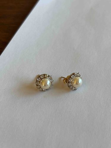 Pearl and Pave Rhinestone Stud Earrings