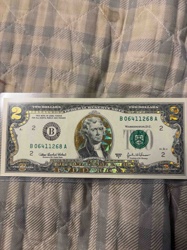 24 Karat Gold Detailed United States Two Dollar Bill