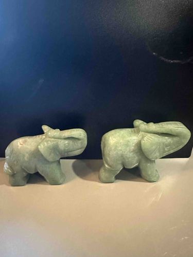 Pair of Carved Jade Elephant Figurines