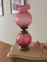 Fenton Pink 'Gone With The Wind' Style Hurricane Lamp