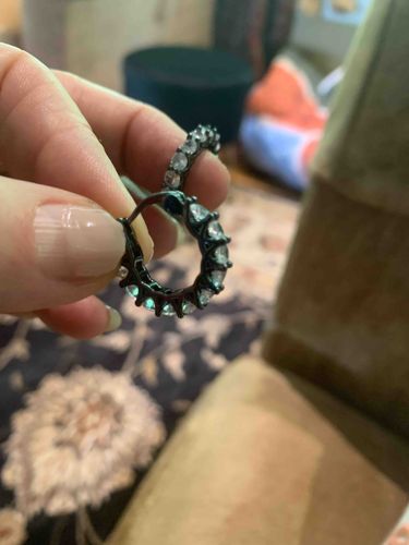 Black Metal and Clear Stone Hoop Earring