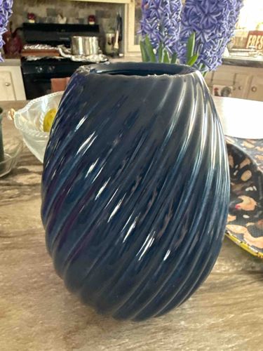 Cobalt Blue Spiral Swirl Ceramic Vase