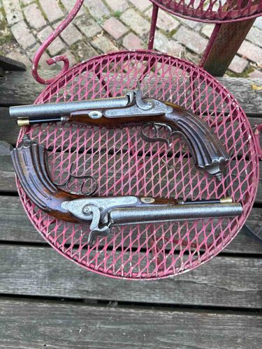 Pair of Belgian Double Barrel Percussion Pistols