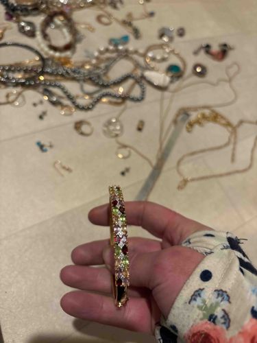Multi-Gemstone Gold-Tone Bangle Bracelet