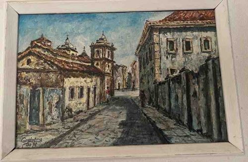 Colonial Street Scene Painting by Costa Lima (1974)
