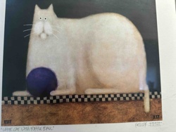 White Cat with Purple Ball Print