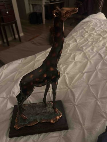 Bronze Giraffe Sculpture on Pedestal Base