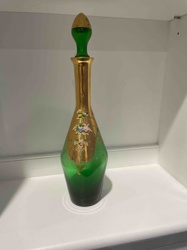 Emerald Green Gilt and Enamel Decorated Perfume Decanter with Stopper