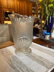 Pressed Glass Pitcher with Frosted Body and Decorative Motifs