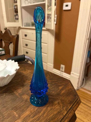 Mid-Century Modern Blue Art Glass Hobnail Bud Vase