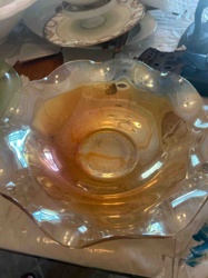Iridescent Glass Ruffled Edge Bowl