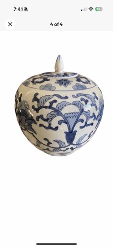 Blue and White Chinoiserie Ginger Jar with Floral and Bird Motif