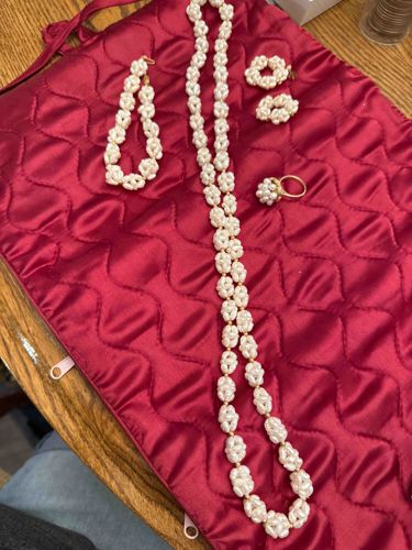 Vintage Faux Pearl Cluster Jewelry Set (Necklace, Bracelet, Ring, Earrings)