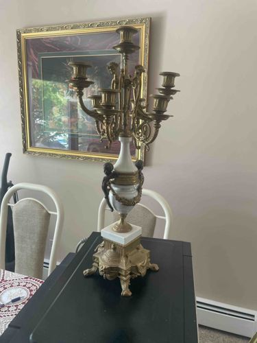 Seven-Light Candelabra with Putti and Marble Elements