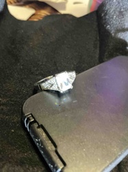 Radian-Cut Cubic Zirconia or Simulated Diamond Ring with Pave Accents