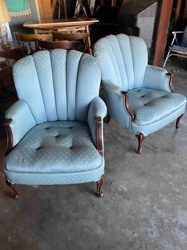Pair of Vintage Fan-Back Upholstered Armchairs